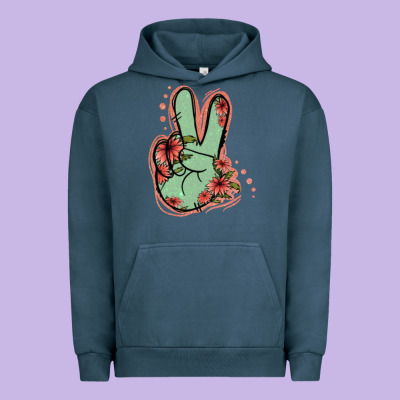 Green Glitter Floral Peace Sign Urban Hoodie Designed By Jasminsmagicworld