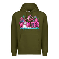 Army Green hello winter pink snowman Premium Hoodie - MaliasSmallBusiness