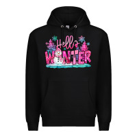 Black hello winter pink snowman Premium Hoodie - MaliasSmallBusiness