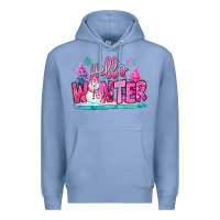 Colony Blue hello winter pink snowman Premium Hoodie - MaliasSmallBusiness