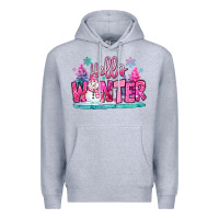 Heather Grey hello winter pink snowman Premium Hoodie - MaliasSmallBusiness