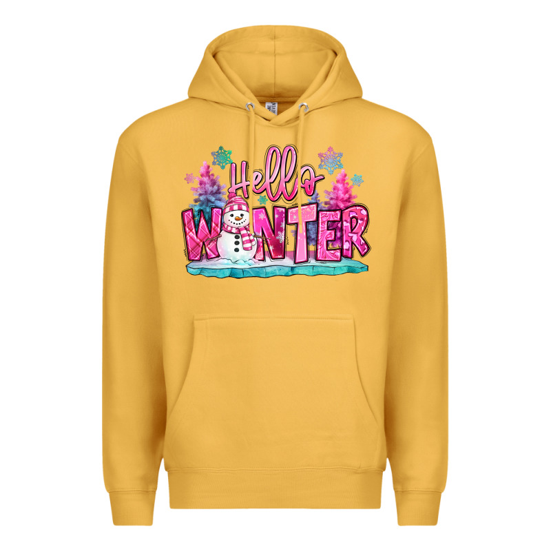 Hello Winter Pink Snowman Premium Hoodie by MaliasSmallBusiness | Teevron