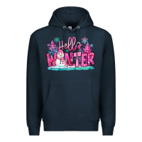 Navy hello winter pink snowman Premium Hoodie - MaliasSmallBusiness