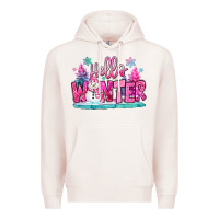 Pale Pink hello winter pink snowman Premium Hoodie - MaliasSmallBusiness