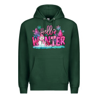 Sports Green hello winter pink snowman Premium Hoodie - MaliasSmallBusiness
