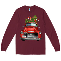 Burgundy christmas trees truck Long Sleeve Tee - FaDigitalArtStudio