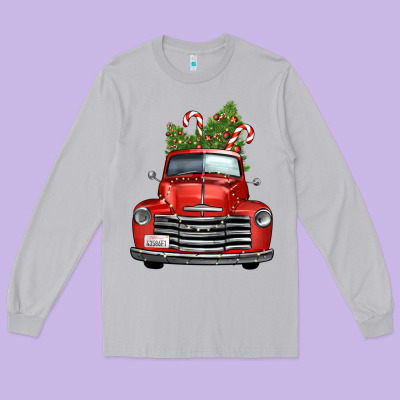 Christmas Trees Truck Long Sleeve Tee Designed By Fadigitalartstudio