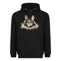 Black Maine Coon Cat Face Heavyweight Hoodie - LillyAllenDesigns