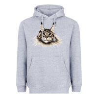 Heather Grey Maine Coon Cat Face Heavyweight Hoodie - LillyAllenDesigns