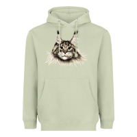 Matcha Maine Coon Cat Face Heavyweight Hoodie - LillyAllenDesigns