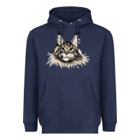 Navy Maine Coon Cat Face Heavyweight Hoodie - LillyAllenDesigns