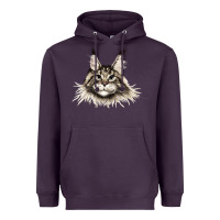 Plum Maine Coon Cat Face Heavyweight Hoodie - LillyAllenDesigns