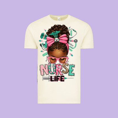 Afro Messy Bun Nurse Life Vintage Tee Designed By Texasbilliewilder