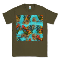 Army Green rooster and sunflowers seamless pattern Classic Tee - HRA Design Shop