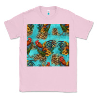 Bubblegum Pink rooster and sunflowers seamless pattern Classic Tee - HRA Design Shop