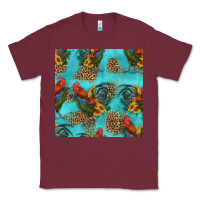 Burgundy rooster and sunflowers seamless pattern Classic Tee - HRA Design Shop