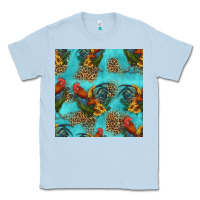 Dusty Blue rooster and sunflowers seamless pattern Classic Tee - HRA Design Shop