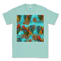 Seafoam rooster and sunflowers seamless pattern Classic Tee - HRA Design Shop
