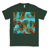 Sports Green rooster and sunflowers seamless pattern Classic Tee - HRA Design Shop