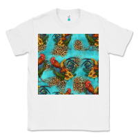 White rooster and sunflowers seamless pattern Classic Tee - HRA Design Shop