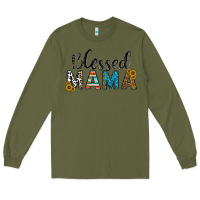 Army Green blessed mama Long Sleeve Tee - CowhideDigitalArt