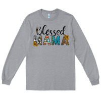 Heather Grey blessed mama Long Sleeve Tee - CowhideDigitalArt