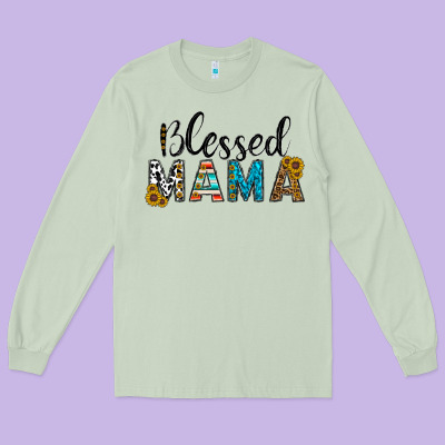 Blessed Mama Long Sleeve Tee Designed By Cowhidedigitalart
