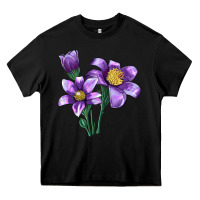 Black Pasque Flower Illustrations Heavy Core Tee - LillyAllenDesigns
