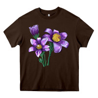 Chocolate Brown Pasque Flower Illustrations Heavy Core Tee - LillyAllenDesigns