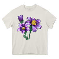 Cream Pasque Flower Illustrations Heavy Core Tee - LillyAllenDesigns