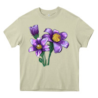 Mossy Pasque Flower Illustrations Heavy Core Tee - LillyAllenDesigns