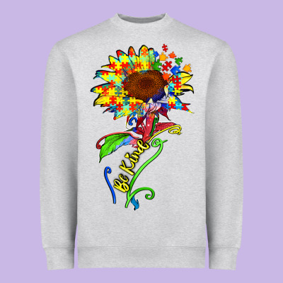 Be Kind Autism Sunflower Heavyweight Sweatshirt Designed By Zillion Design Studio