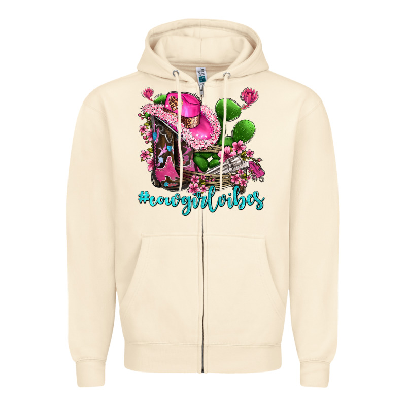 Cowgirl Vibes With Boots And Gun Zipper Hoodie by AdoDesignShop | Teevron