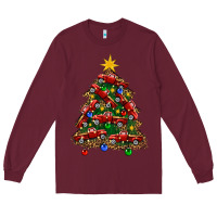 Burgundy christmas truck tree Long Sleeve Tee - FaDigitalArtStudio