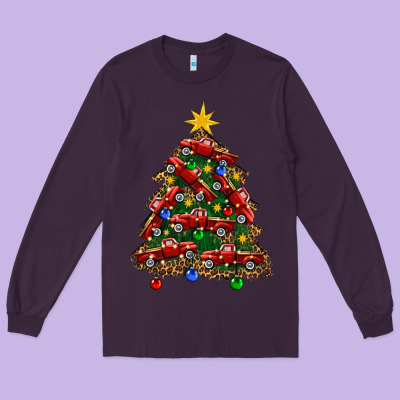Christmas Truck Tree Long Sleeve Tee Designed By Fadigitalartstudio