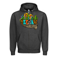 Charcoal Heather yeehaw and cactus with horseshoe Zipper Hoodie - AdoDesignShop