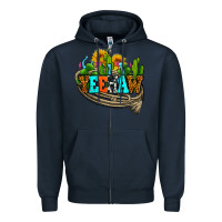 Navy yeehaw and cactus with horseshoe Zipper Hoodie - AdoDesignShop