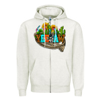Oatmeal Heather yeehaw and cactus with horseshoe Zipper Hoodie - AdoDesignShop