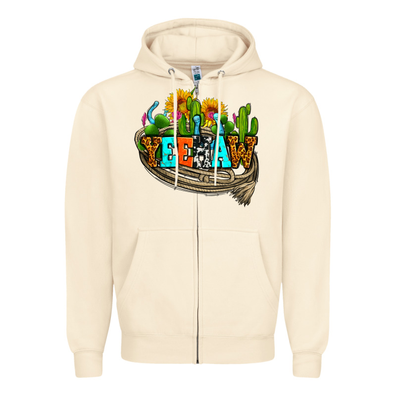Yeehaw And Cactus With Horseshoe Zipper Hoodie by AdoDesignShop | Teevron