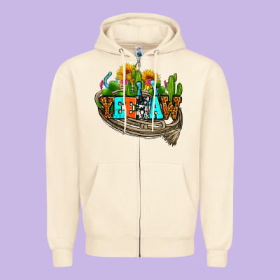 Yeehaw And Cactus With Horseshoe Zipper Hoodie Designed By Adodesignshop