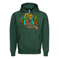 Sports Green yeehaw and cactus with horseshoe Zipper Hoodie - AdoDesignShop