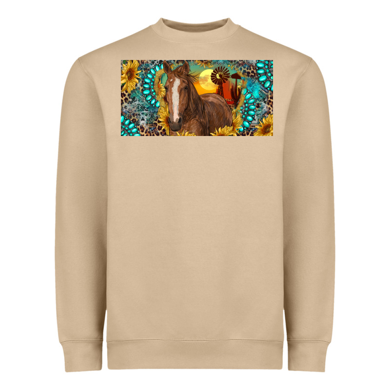 Horse And Desert With Sunflowers Gemstone Heavyweight Sweatshirt by RanaPortraitStore | Teevron