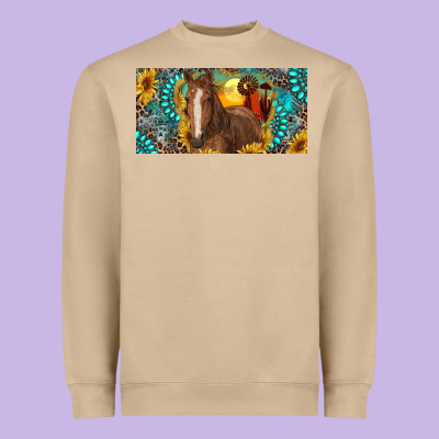 Heavyweight Sweatshirt horse and desert with sunflowers gemstone