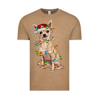 Vintage Coffee Chihuahua with christmas lights Vintage Tee - RanaPortraitStore