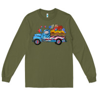 Army Green american truck and flag with stars Long Sleeve Tee - HRA Design Shop