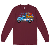 Burgundy american truck and flag with stars Long Sleeve Tee - HRA Design Shop