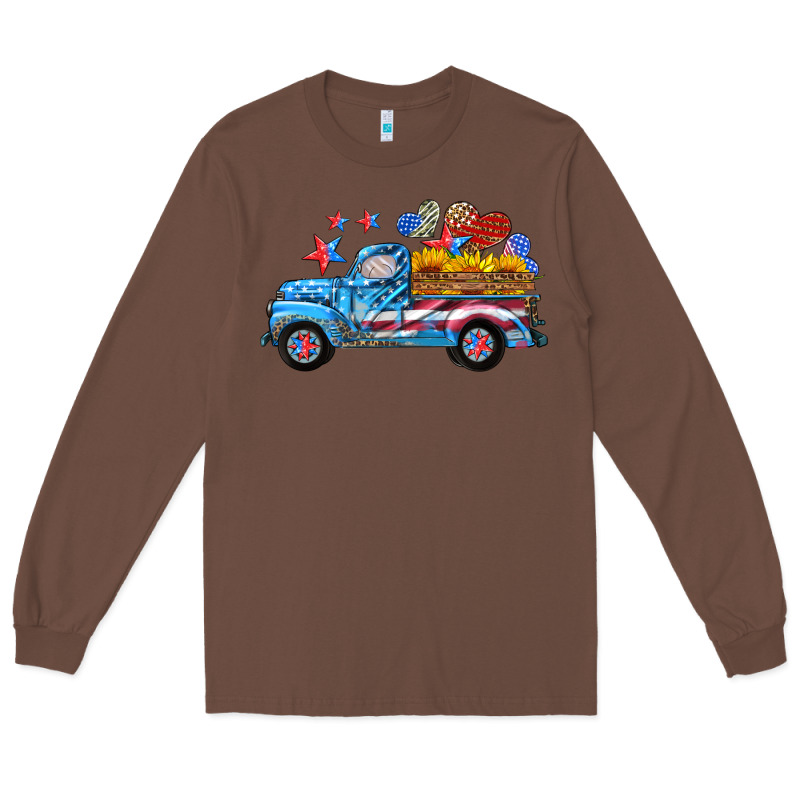 American Truck And Flag With Stars Long Sleeve Tee by HRA Design Shop | Teevron
