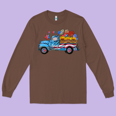 American Truck And Flag With Stars Long Sleeve Tee Designed By Hra Design Shop