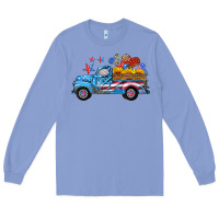 Colony Blue american truck and flag with stars Long Sleeve Tee - HRA Design Shop