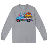 Heather Grey american truck and flag with stars Long Sleeve Tee - HRA Design Shop